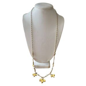 Vintage Lia Sophia Gold Tone Floral Pendant Necklace Yellow Charms Faux Pearls